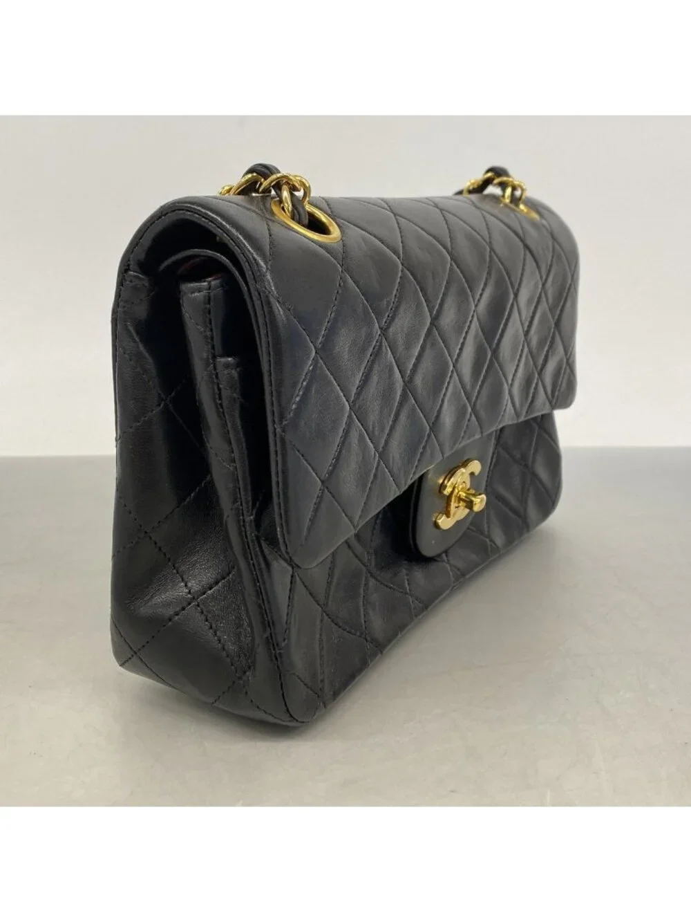 Chanel Shoulder Bag Quilted Lambskin Black Gold